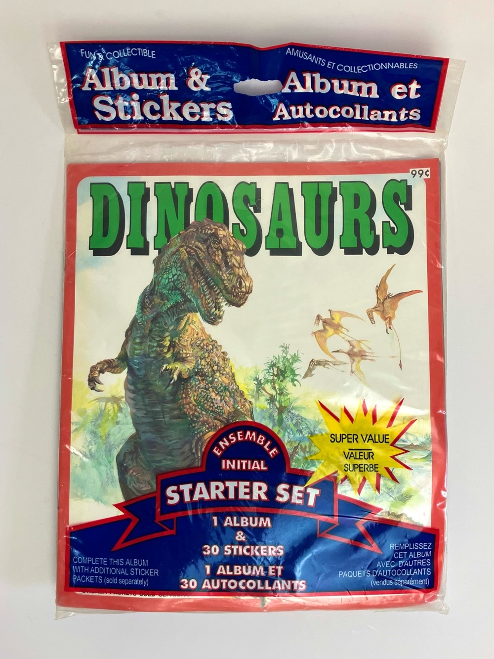 90s Vintage Dinosaurs Rare Sticker Album 5 packs 30 stickers 5 figures SEALED